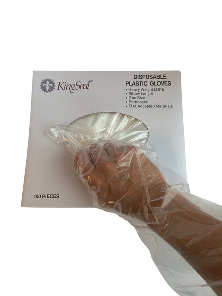 Poly Elbow-Length Gloves, Embossed, 1.25 mil (100)