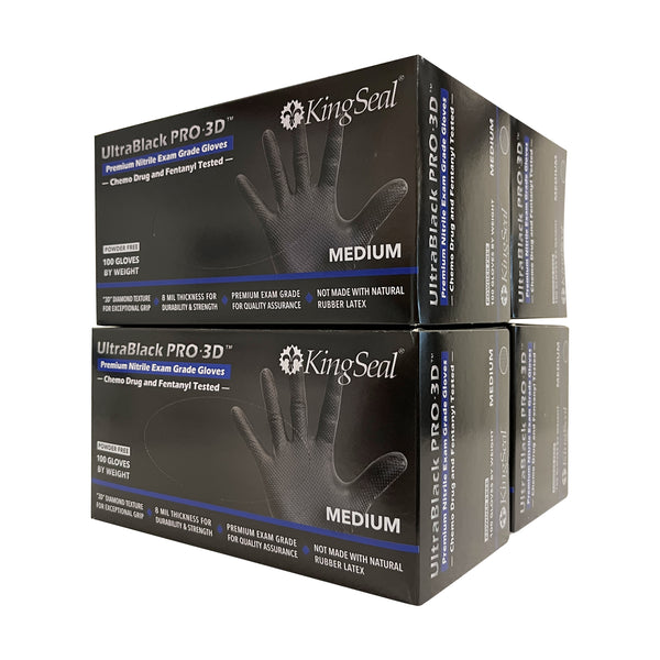KingSeal UltraBlack PRO-3D Nitrile Exam Gloves, Raised Diamond Texture Grip, 8 MIL, Powder-Free, 8 Mil, Chemo & Fentanyl Tested