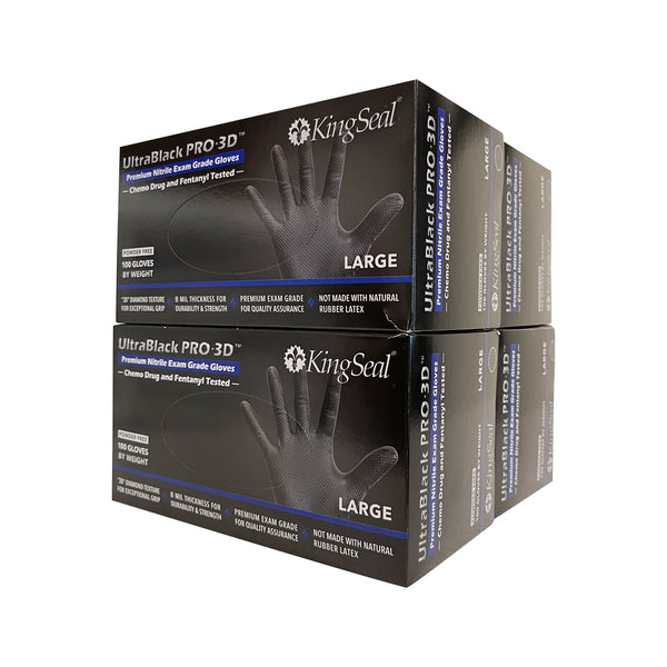 KingSeal UltraBlack PRO-3D Nitrile Exam Gloves, Raised Diamond Texture Grip, 8 MIL, Powder-Free, 8 Mil, Chemo & Fentanyl Tested