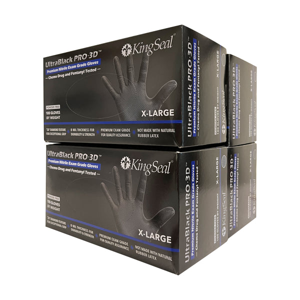 KingSeal UltraBlack PRO-3D Nitrile Exam Gloves, Raised Diamond Texture Grip, 8 MIL, Powder-Free, 8 Mil, Chemo & Fentanyl Tested