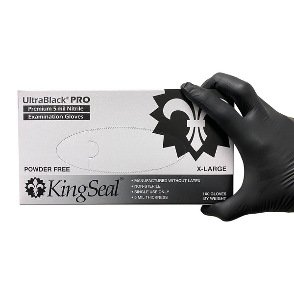 KingSeal UltraBlack-PRO Nitrile Exam Gloves, 5 MIL, Powder-Free, Latex-Free, Medical Grade