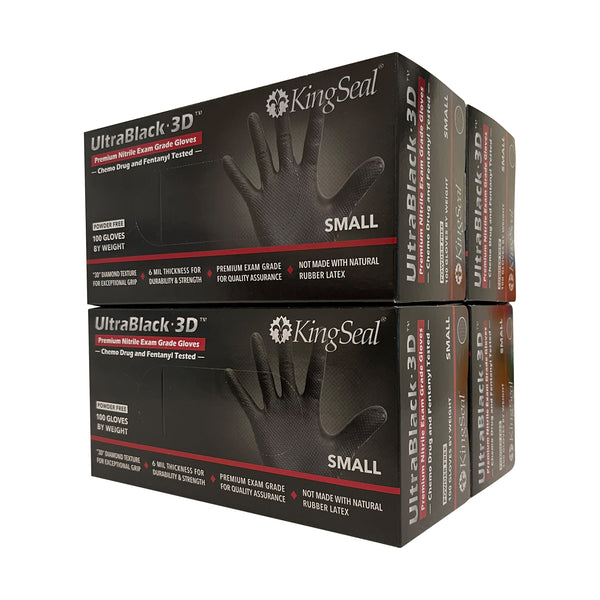 KingSeal UltraBlack-3D Nitrile Exam Gloves, Raised Diamond Texture Grip, 6 MIL, Powder-Free, Chemo & Fentanyl Tested