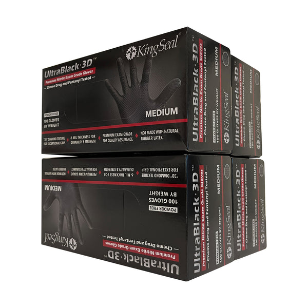 KingSeal UltraBlack-3D Nitrile Exam Gloves, Raised Diamond Texture Grip, 6 MIL, Powder-Free, Chemo & Fentanyl Tested