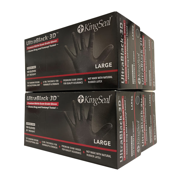 KingSeal UltraBlack-3D Nitrile Exam Gloves, Raised Diamond Texture Grip, 6 MIL, Powder-Free, Chemo & Fentanyl Tested