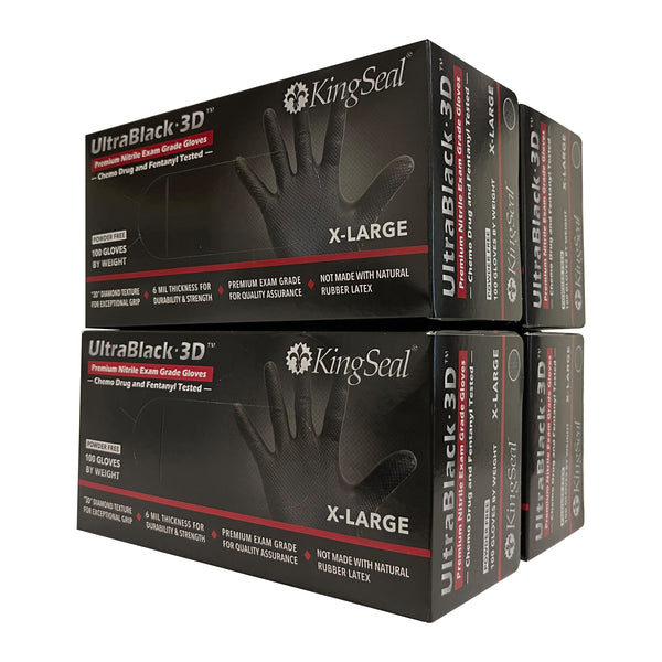 KingSeal UltraBlack-3D Nitrile Exam Gloves, Raised Diamond Texture Grip, 6 MIL, Powder-Free, Chemo & Fentanyl Tested