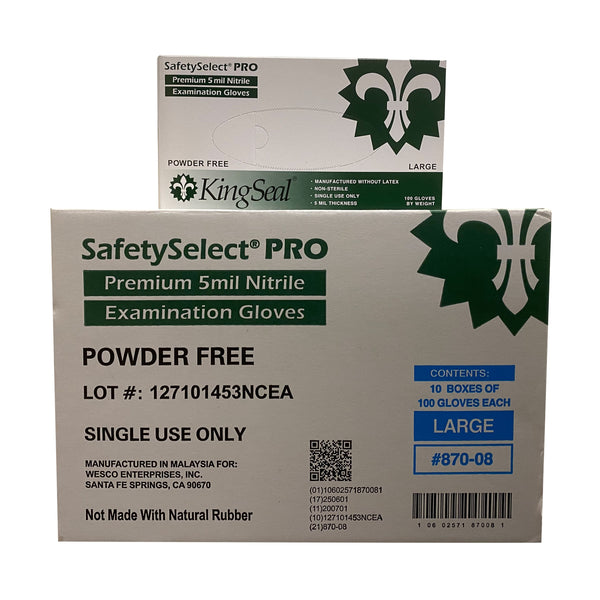 KingSeal SafetySelect®PRO Nitrile Exam Gloves, Medical Grade, 5 mil, Powder-Free, Blue (10/100)