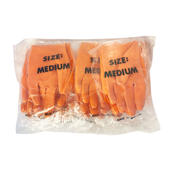 Heavy Duty Latex Flock-Lined Gloves, Orange, 13" Length, 28 Mil (12 pairs per bag)