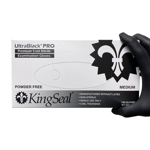 KingSeal UltraBlack-PRO Nitrile Exam Gloves, 5 MIL, Powder-Free, Latex-Free, Medical Grade