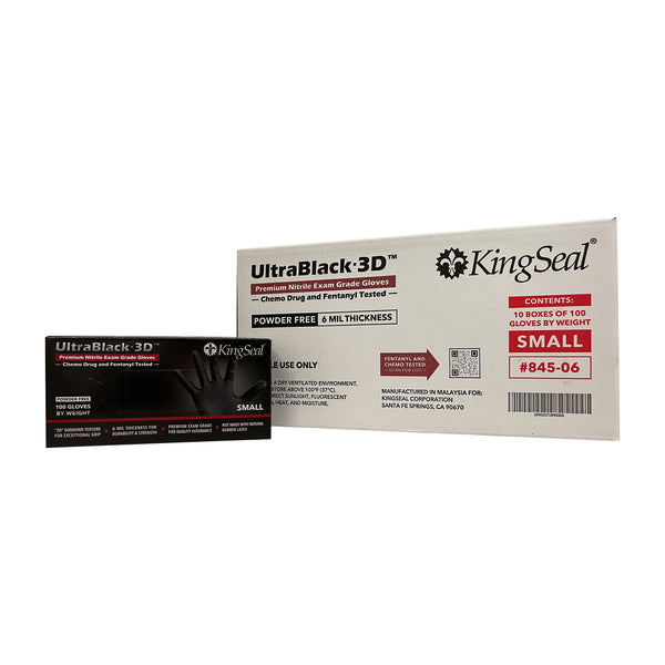 KingSeal UltraBlack-3D Nitrile Exam Gloves, Raised Diamond Texture Grip, 6 MIL, Powder-Free, Chemo & Fentanyl Tested