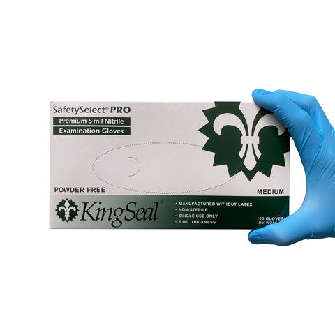 KingSeal SafetySelect®PRO Nitrile Exam Gloves, Medical Grade, 5 mil, Powder-Free, Blue (10/100)
