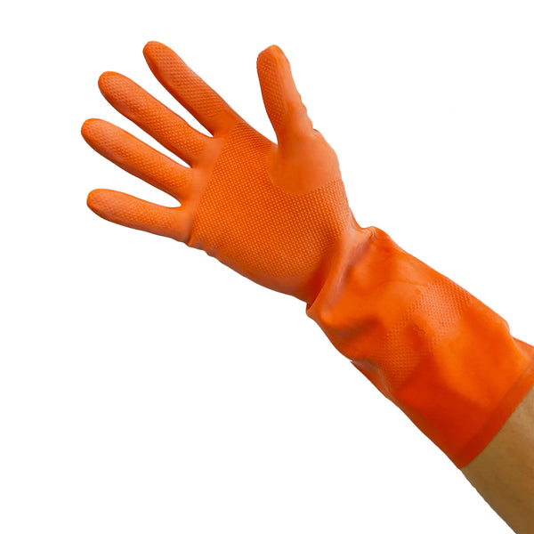 Heavy Duty Latex Flock-Lined Gloves, Orange, 13" Length, 28 Mil (12 pairs per bag)