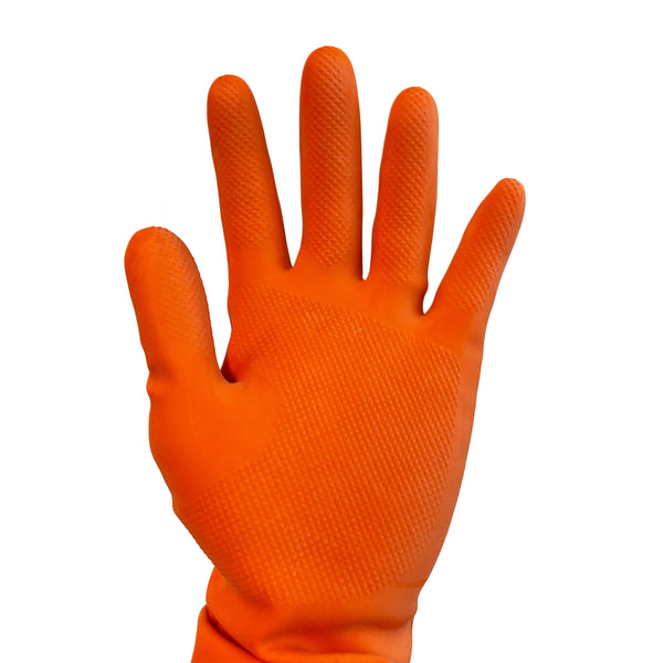 Heavy Duty Latex Flock-Lined Gloves, Orange, 13" Length, 28 Mil (12 pairs per bag)